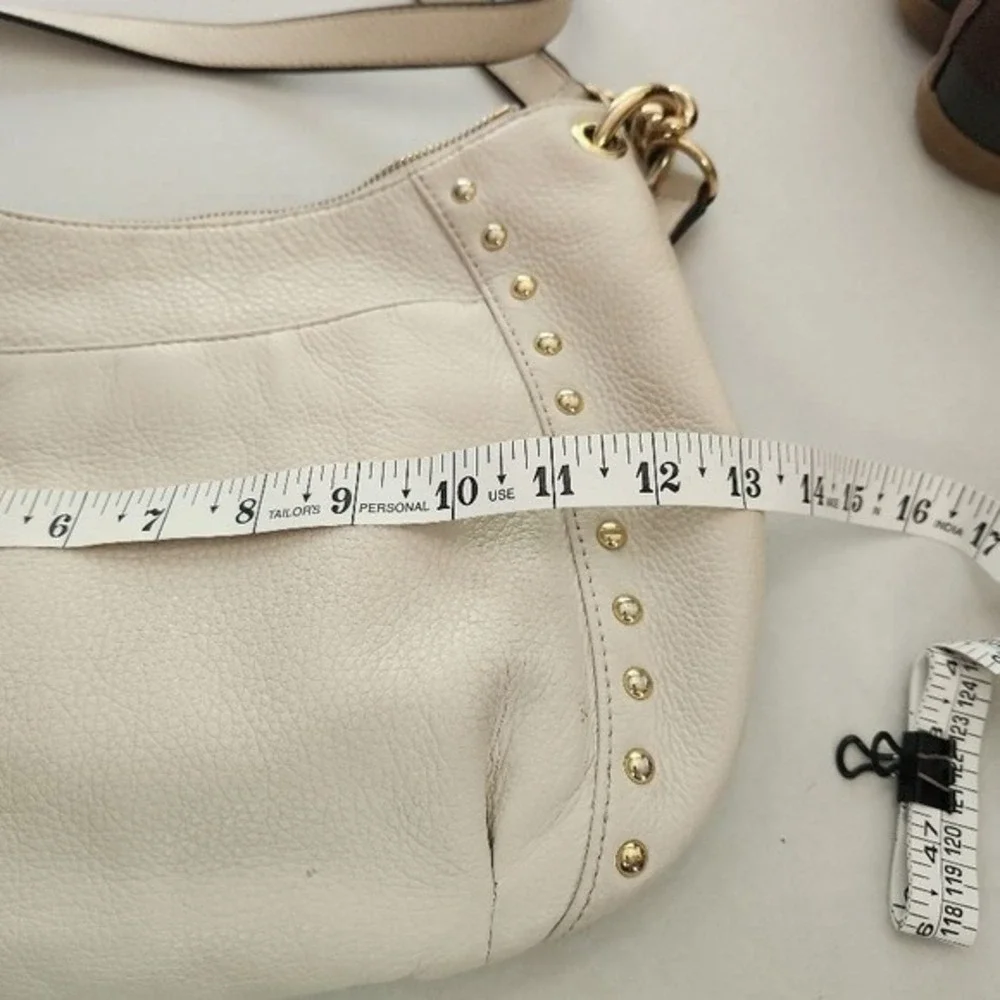 MICHAEL KORS Hobo Shoulder Bag Womens Size Cream Studded Chain‎ Pebbled Leather